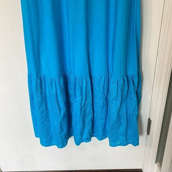 Ann Taylor Factory Blue Eyelit Tiered Embroidered Petal Sleeves Maxi Dress Sz 8 - Picture 12 of 13